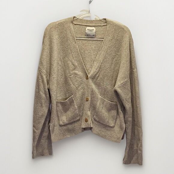 Abercrombie & Fitch V Neck Oversized Slouchy Button Up Cardigan Womens L Beige - Picture 1 of 7